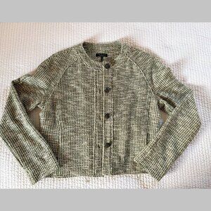 Rag & Bone Green Tweed Cropped Jacket Size 10 | Collarless Bouclé Blazer